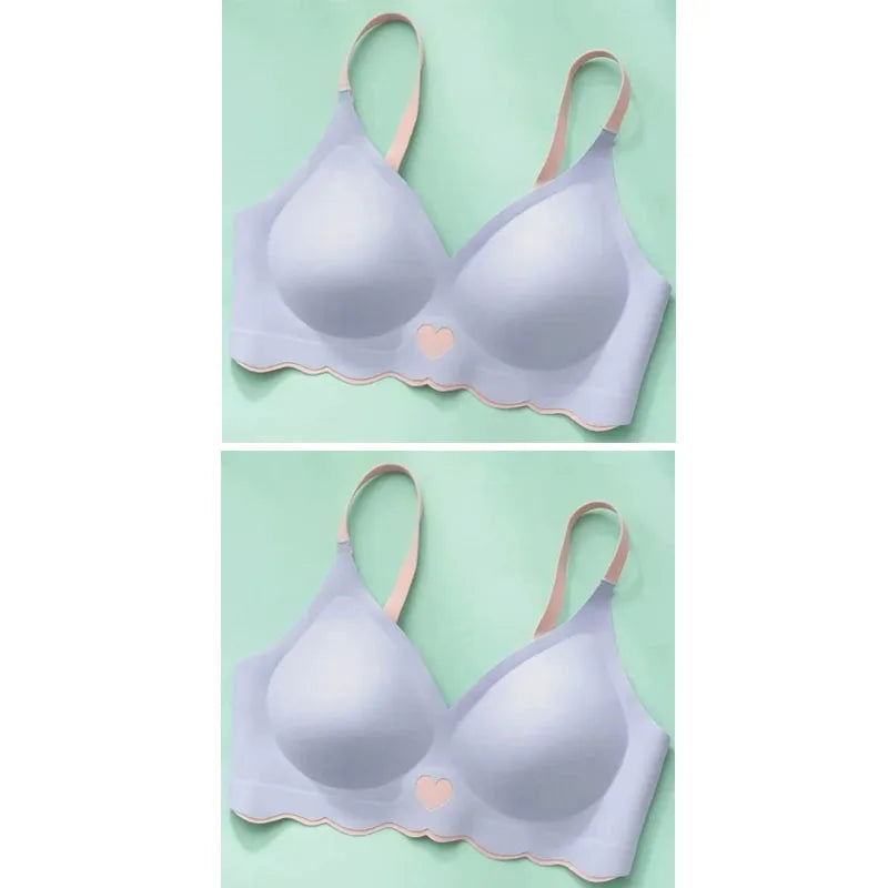 2pcs Womens Seamless Sweet Anti Sagging Bra Girl Thin Brassier Lady Comfort Soft Breathable Bra Student Simple Fashion Underwear