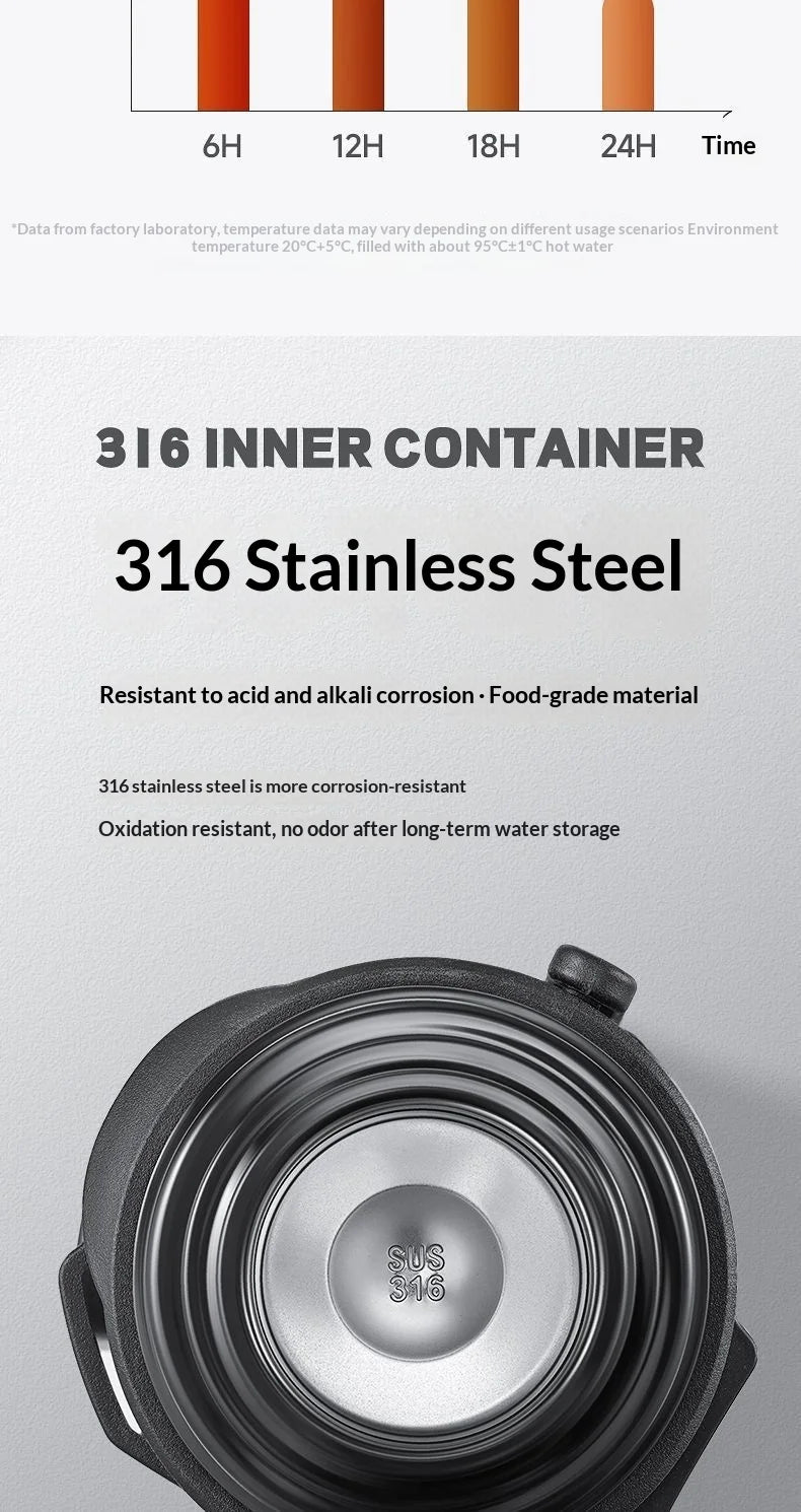 Large Capacity 1L Vacuum Water Bottle Double Wall Insulated 316 Stainless Steel with Handle Leak Proof for Car Office