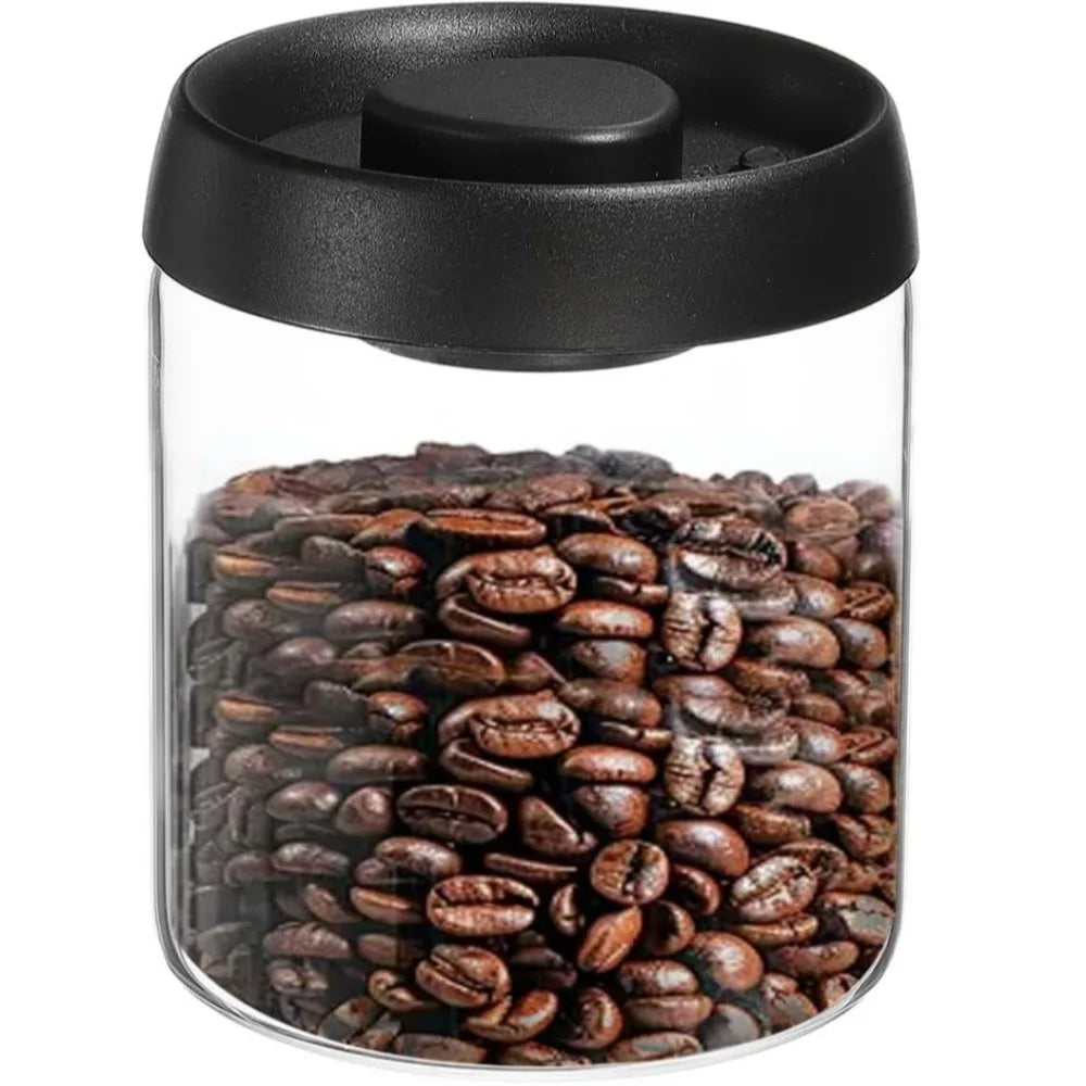 Glass Coffee Vacuum Container - 900ml Storage for Beans Spices  Tea