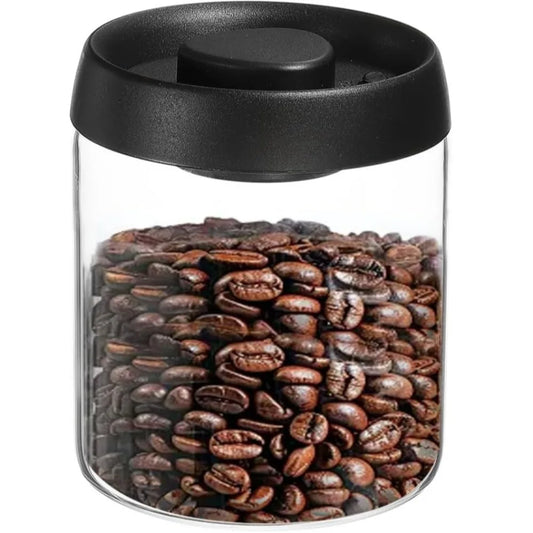 Glass Coffee Vacuum Container - 900ml Storage for Beans Spices  Tea