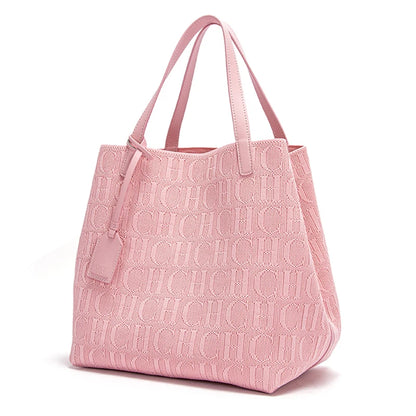 Large Capacity Tote Bag - Black Knitted Shopping Bag 27x20x28cm Durable Polyester
