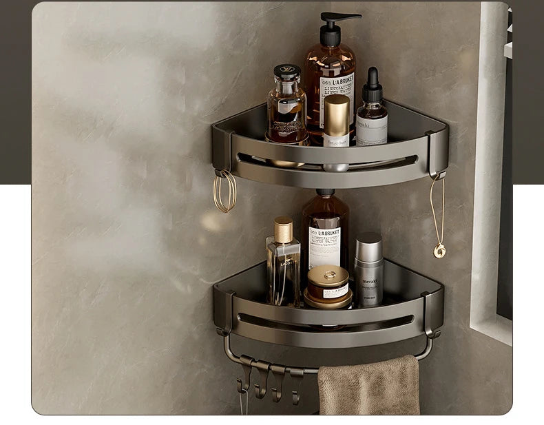 Aluminum Corner Shower Rack - Wall Mounted Bathroom Storage Organizer