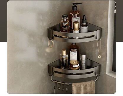Aluminum Corner Shower Rack - Wall Mounted Bathroom Storage Organizer