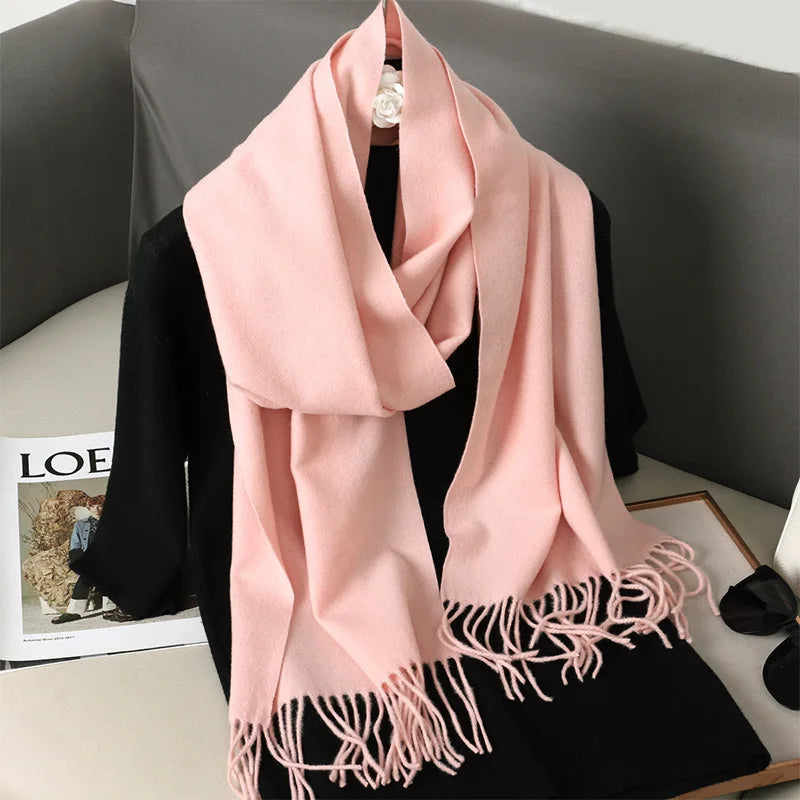 62-Color Cashmere Winter Scarf - Warm Thicken Pashmina Shawl with Tassels