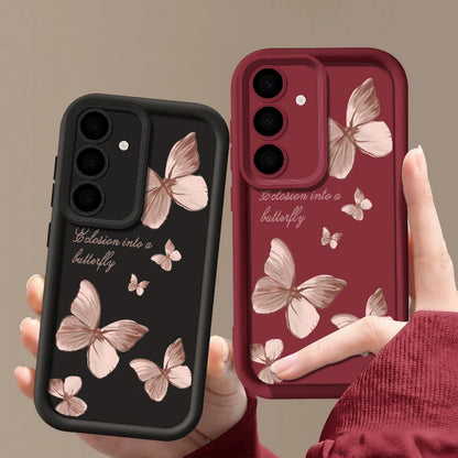 Gold Butterfly Soft TPU Case For Samsung Galaxy A57 A55 A17 A15 A56 A16 A35 A25 5G S26 S25 S24 S23 S22 Ultra S23 FE Phone Cover