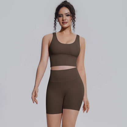 Solid Color Summer Yoga Set Woman's Sexy Backless Yoga Underwear with Chest Pad Quick-Dry Hip Push Up Fitness Shorts Sportswear