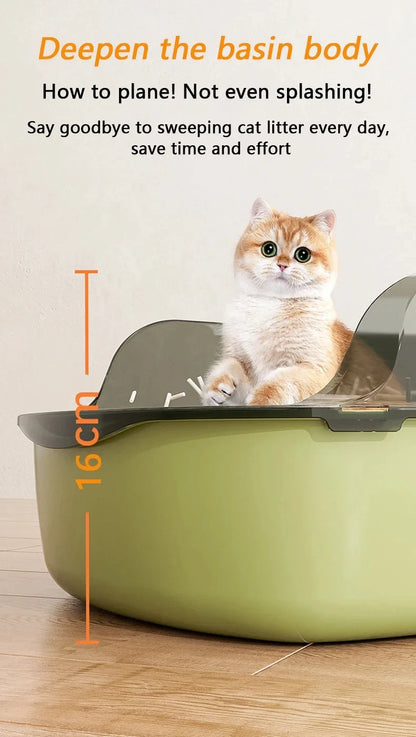 Semi-Enclosed Cat Litter Box - Splashproof Thickened Kitty Tray - ZOOMNSTORE