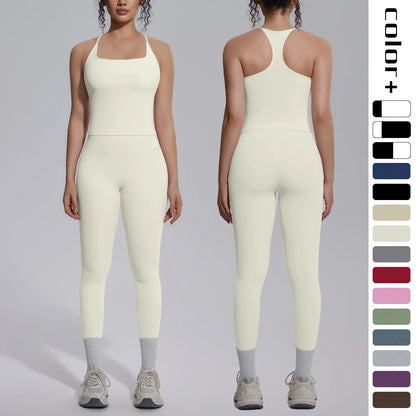 Quick Drying Legging Outdoor Running Yoga Set for Womans High Waisted Push Up Female Pants Gym Sexy Beautiful Back Vest Yoga Set