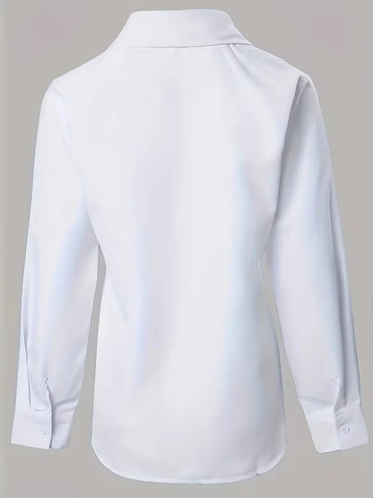 Plus Size Solid Long Sleeve Shirt, Elegant Embroidery Hollow-out Blouse for Commute Vacation