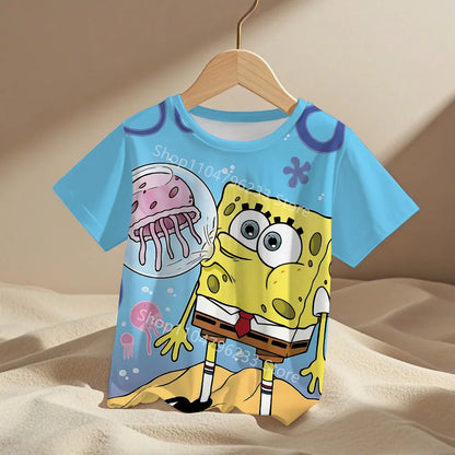 cute cartoon Spongebobs Baby Clothing Outdoor Clothes Boy Girl Child Men's women's Tshirts Children adult Parent child T shirts