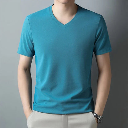 Men's V Neck T-Shirt – Lightweight Summer Shirt With Breathable Waffle Texture