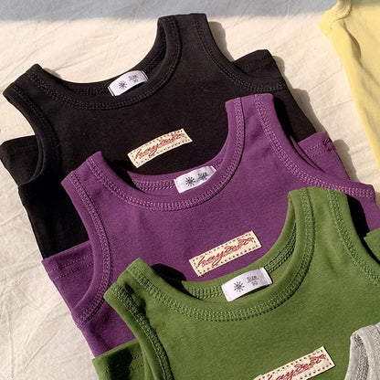Kids Summer Clothes Sleeveless T-shirt Fashion Children T-shirt For Girls Boys Cotton Vest Tops