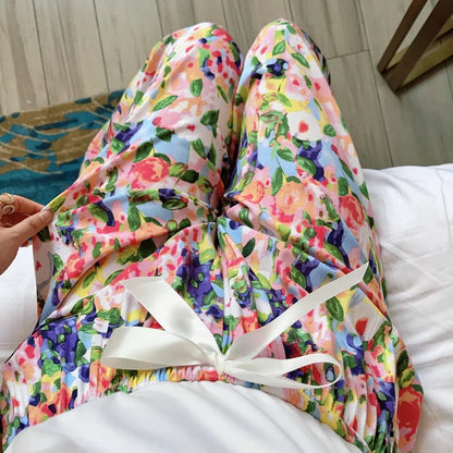 Women Cotton Casual Trousers Summer Loose Pajamas Home Pants Thin Wide Leg Pants Fashion Oversized Sleep Bottoms Korean Pants