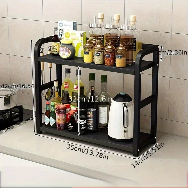 Space Saving Countertop Organizer 2-Tier Rustproof Metal Rack Kitchen Storage Holder for Coffee Mugs Condiments 1pc