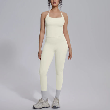 Quick Drying Legging Outdoor Running Yoga Set for Womans High Waisted Push Up Female Pants Gym Sexy Beautiful Back Vest Yoga Set