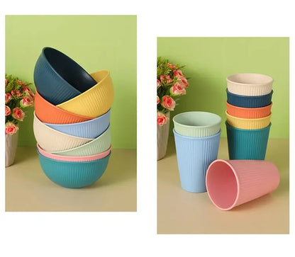 Eco-Friendly Wheat Straw Dinnerware Set - 4pcs Plates Cups Bowls for Home  Outdoor Use