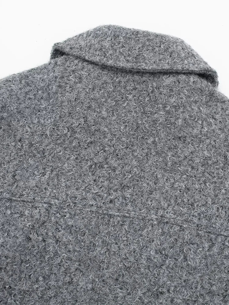 Women Zipper Jacket - Grey Vintage Lapel With Pockets | Casual Long Sleeve Outerwear