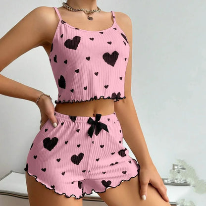 Summer Womens Pajama Set - Solid Color Polyester Sling Top  Shorts - ZOOMNSTORE