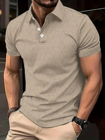 Men's Summer Polo Shirt - Black White Polka Dot Short Sleeve Casual Collar