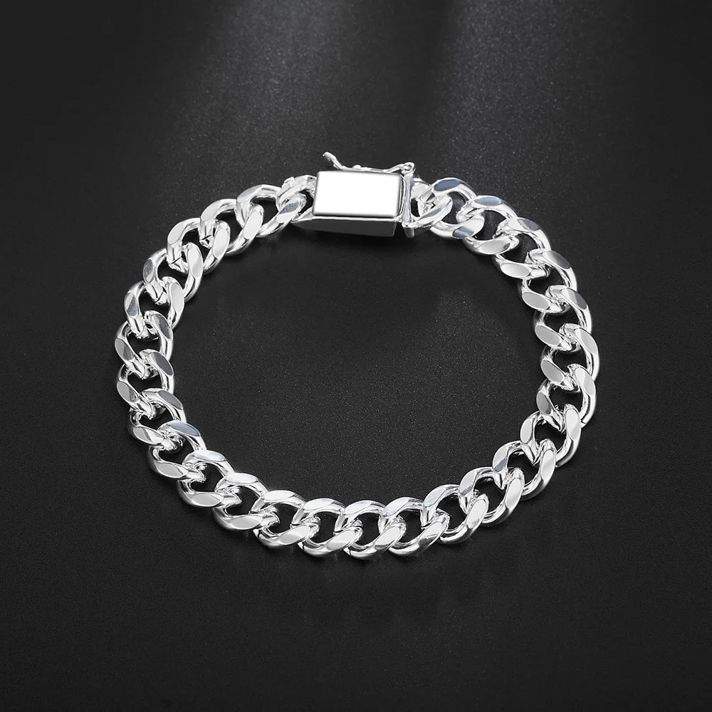 Hot New 925 Sterling Silver Bracelets 10mm Trend Wild Men'S Chain Wedding Party Gifts High Quality Fashion Jewelry 20cm