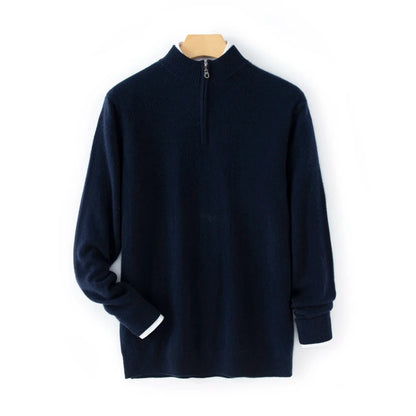 CHICUU Men's 100% Cashmere Sweater Zipper Pullover Mock Neck Long Sleeve Basic Cashmere Knitwear Autumn Winter Clothing Tops