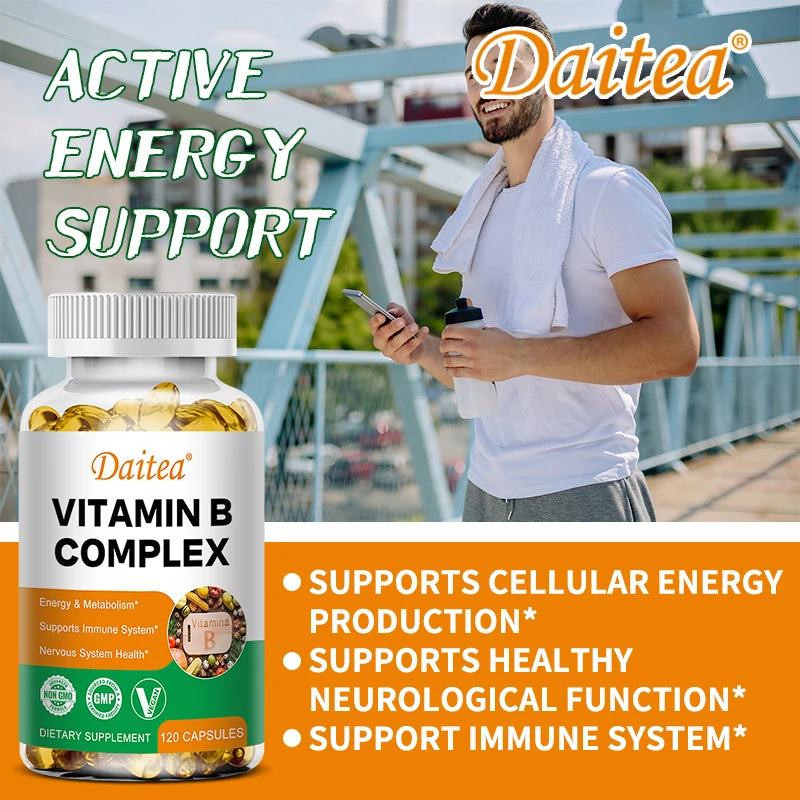 Daitea Compound VitaminB Capsules VB B1 B2 B3 B5 B6 B7 B9 B12 Better Mood Assists Nervous System &Energy Support Supplement