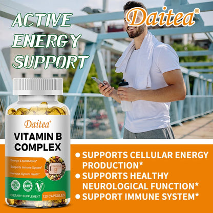 Daitea Compound VitaminB Capsules VB B1 B2 B3 B5 B6 B7 B9 B12 Better Mood Assists Nervous System &Energy Support Supplement