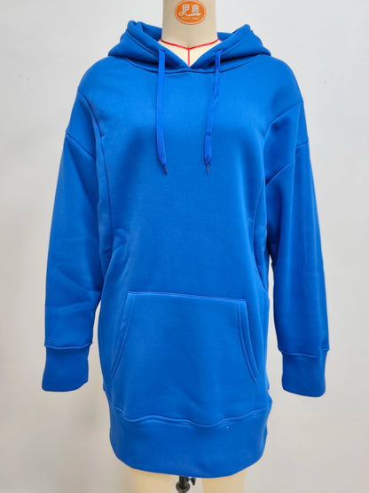 Oversized Hoodie Dress Women Loose Long Sleeve Pocket Drawstring Sweatshirt Dress Casual Streetwear Daily Wear Warm Pullover