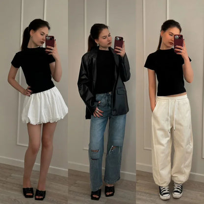Basic T Shirts Women Cotton Slim Fit White Tops Summer Black Tees Crew Neck 100% Cotton T Shirt For Women Plain T-shirts Soft