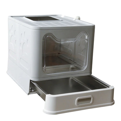 Stainless Steel Covered Cat Litter Box - Large Top Entry Pan with Scoop High Sided for Easy Cleaning - ZOOMNSTORE
