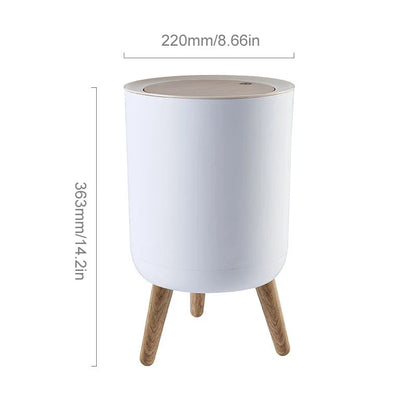 Wooden High Foot Trash Can - Creative Bathroom  Kitchen Wastebin with Press Cover