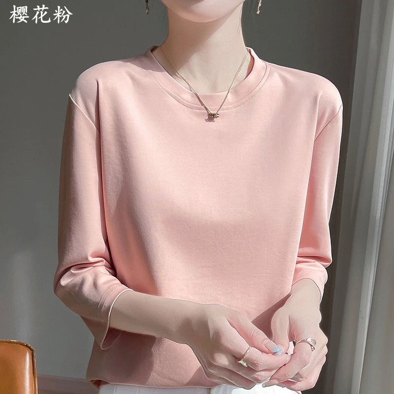 Summer Cotton Short-Sleeved T-Shirt Women's Round Neck Seven-Point Sleeves Loose Mercerized Cotton Half-Sleeve Shirt New T-shirt