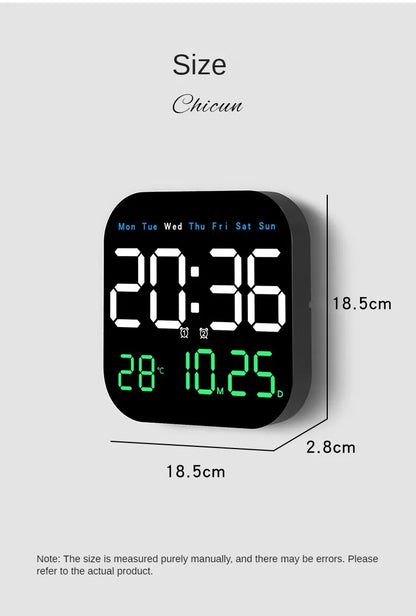 Digital Wall Clock with Temperature and Date - LED Alarm Clock 1224H Remote Control