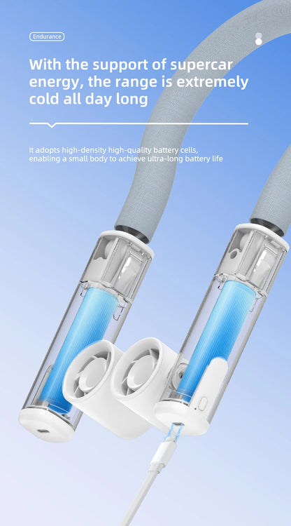 Detachable Ice-Cool Neck Fan, 360° Cooling with Freezable Ice Ring , 3 Speeds, Large Battery, Hands-Free for Outdoor, Commuting