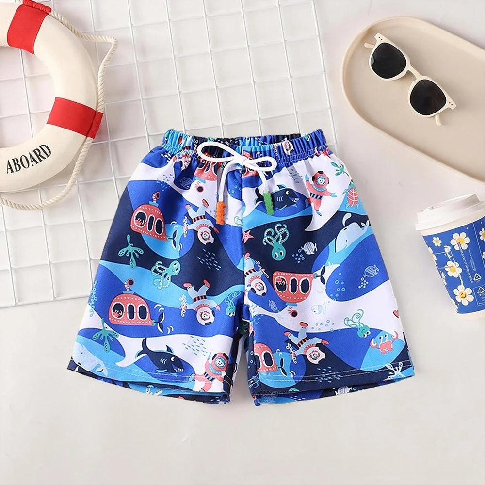 Kids Swim Trunks Summer Cartoon Prints Beach Shorts for Boys Vacation 1-8Y Children Quick Dry Pants Vacation Wear