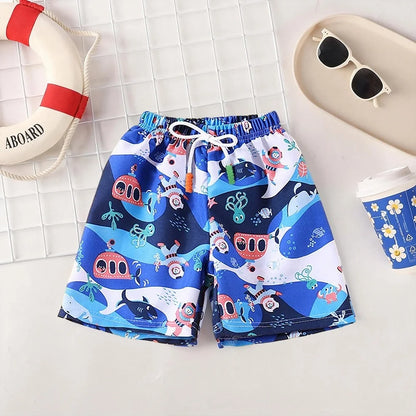 Kids Swim Trunks Summer Cartoon Prints Beach Shorts for Boys Vacation 1-8Y Children Quick Dry Pants Vacation Wear