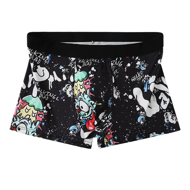 5PCS Random Men's Breathable Boxer Underwear with Colorful Graffiti Patterns Elastic Waistband Trendy and Fashionable Underwear