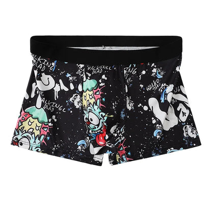 5PCS Random Men's Breathable Boxer Underwear with Colorful Graffiti Patterns Elastic Waistband Trendy and Fashionable Underwear