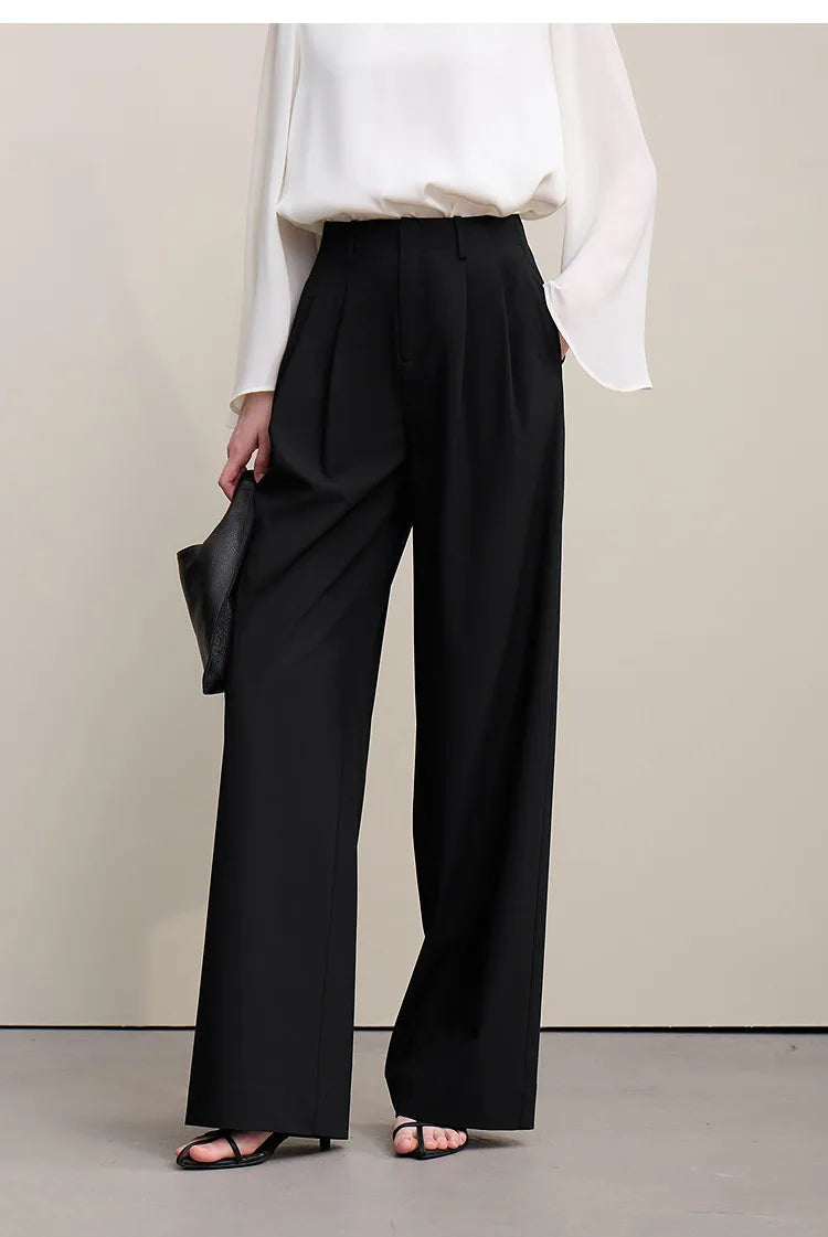 Amii Minimalism Women' S Pants 2026 Spring New Versatile Pleated Loose Wide-leg Pants Solid Color Casual Basic Trousers 12641076