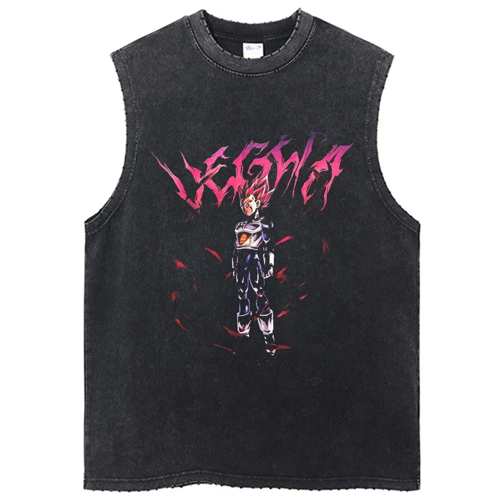 Fashion Dragon Ball Z Harajuku T-Shirts Retro Streetwear Washed Anime Man Tank Tops Tees Retro Manga Oversize Sleeveless Vest