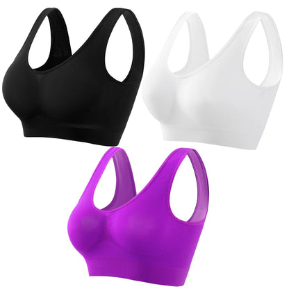 3Pcs/Set Women Seamless Knit Tank Sports Bra Solid Color Bralette Top Wide Strap Integrated Lining Without Pads Lingerie S-5XL