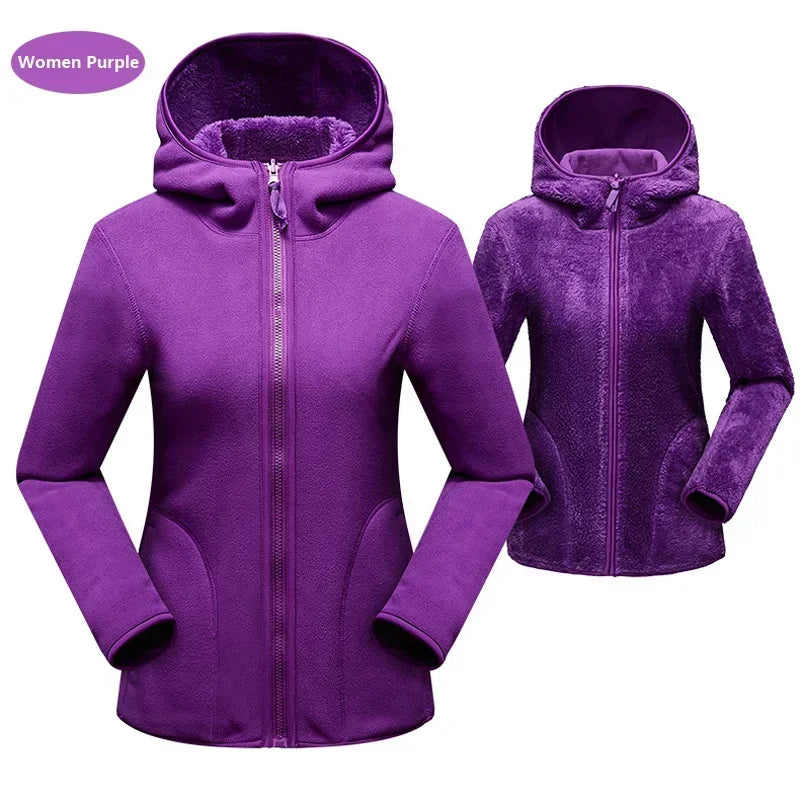 Unisex Reversible Hoodie Women Pullover Sweatshirts Winter Warm Polar/Coral Fleece Hooded Jacket Ladies Flannel Coat Hoody