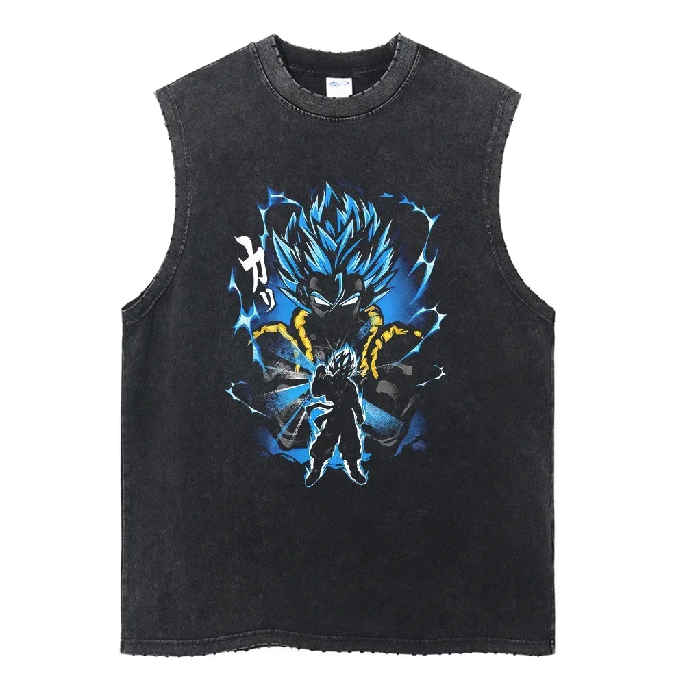 Vintage Vest Washed T-Shirt Anime Dragon Ball Graphic Tank Top Cotton Sleeveless Streetwear Loose GYM T Shirt Men's Clothing