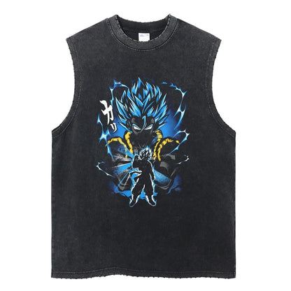 Vintage Vest Washed T-Shirt Anime Dragon Ball Graphic Tank Top Cotton Sleeveless Streetwear Loose GYM T Shirt Men's Clothing