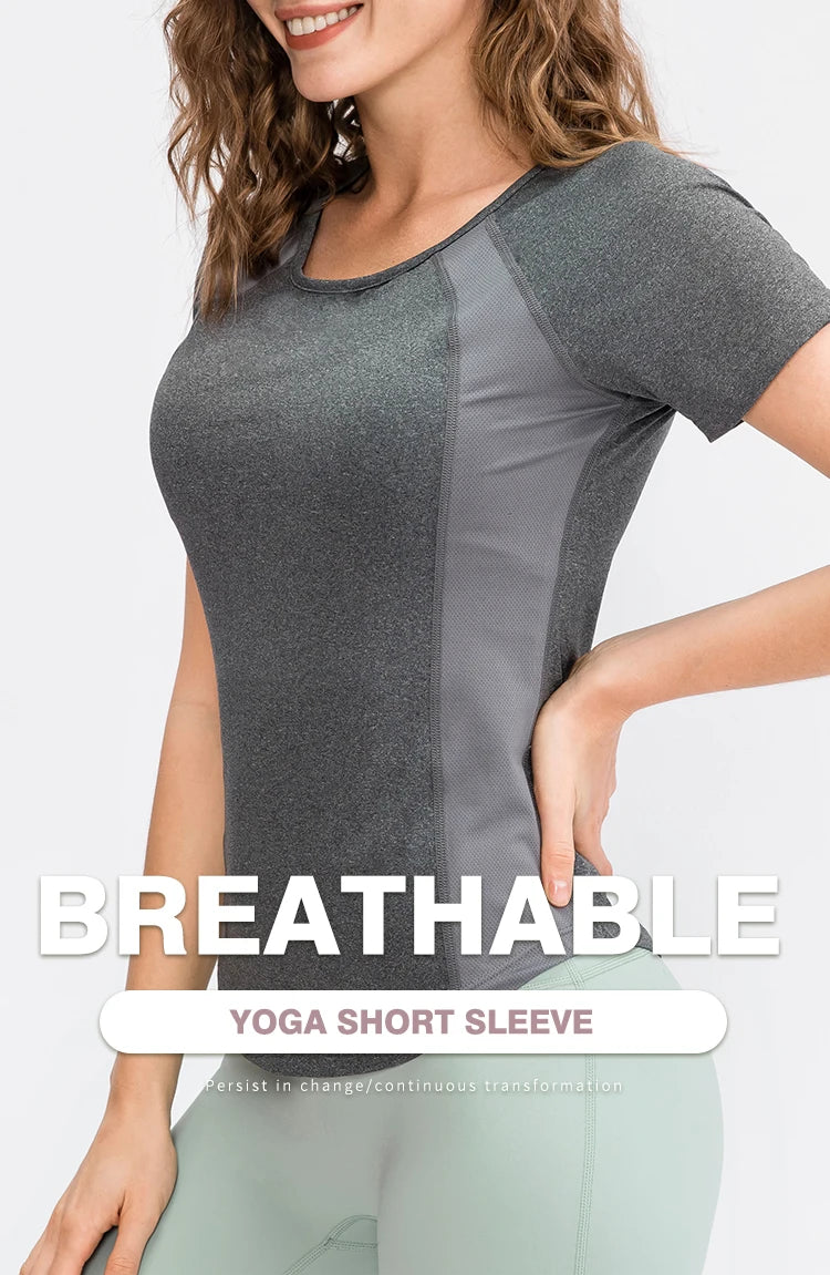Women Yoga Tops - Breathable Quick Dry Short Sleeve Fitness Running Shirt