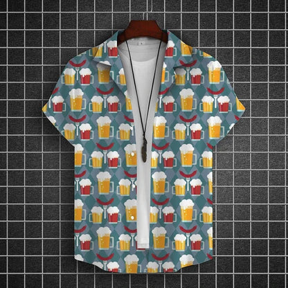 Hawaiian Shirt For Men 3d Beer Printed Short Sleeve Shirts Party Tees Summer Casual Tops Loose Oversized Clothing
