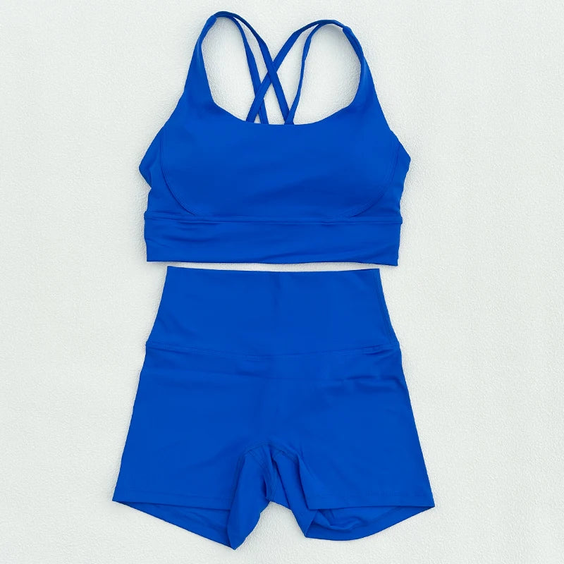 2 Piece Yoga Clothes Women's Tracksuit Athletic Wear Fitness Suit Gym Workout Push Up Clothes Sports Bra Yoga Shorts Suit