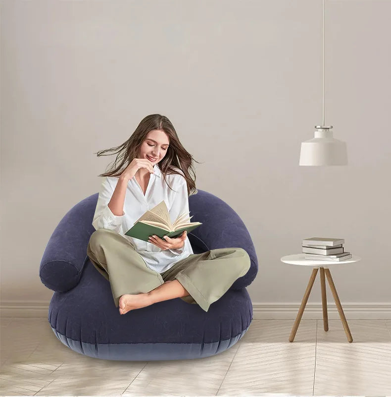 Inflatable Lazy Sofa U-shaped Flocking with Armrests, Backrest Seat Outdoor Pvc Indoor Portable Single Inflatable Sofa