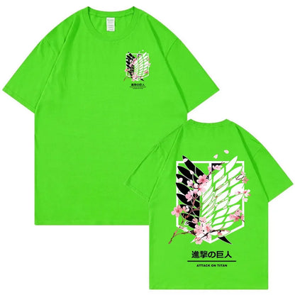 Anime Attack on Titan T-Shirt Ackerman Mikasa Eren Jaeger Cherry Blossom Graphics Logo T Shirt Clothes Men's Cotton T Shirts