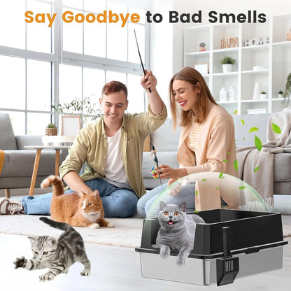 XXXL Stainless Steel Litter Box - Extra Large Metal Cat Litter Box for Big  Multiple Cats with High Sides - ZOOMNSTORE
